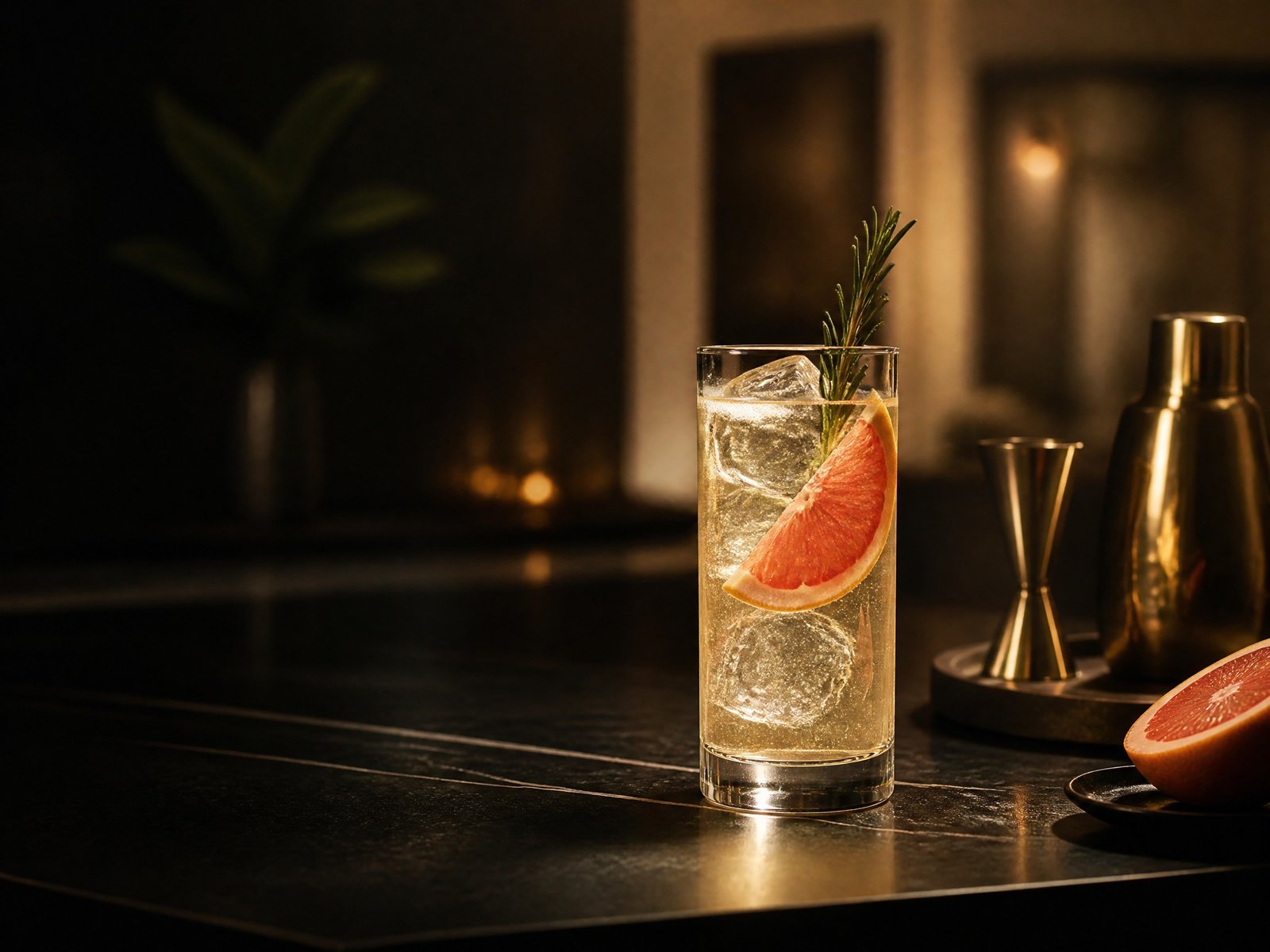 Highball cítrico con pomelo y hierbas